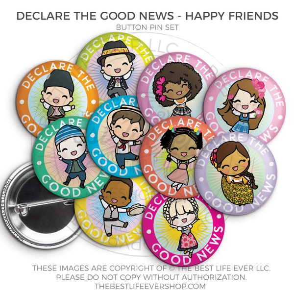 JOYFUL FRIENDS Declare the Good News 2024 Convention Button Pins - jw gifts - jw, gifts for kids, convention gifts, special convention gifts