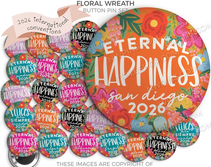 Eternal Happiness 2026 International Convention Button Pin FLORAL WREATH