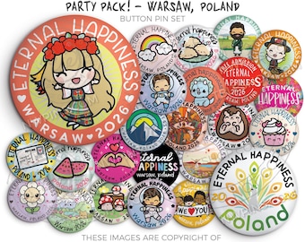 Eternal Happiness 2026 International Convention Button Pins Warsaw POLAND - PARTY PACK! jw convention gifts