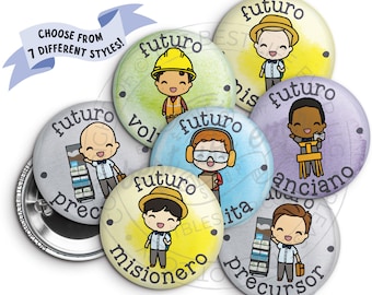 SPANISH Future Goals Button Pins Gifts for Boys regalos para ninos - Pioneer Missionary Bethelite LDC jw ministry - jw gifts best life ever