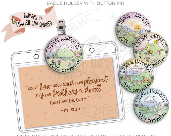 2026 Eternal Happiness Convention Badge Holder with Button Pin - KAWAII MOUNTAIN