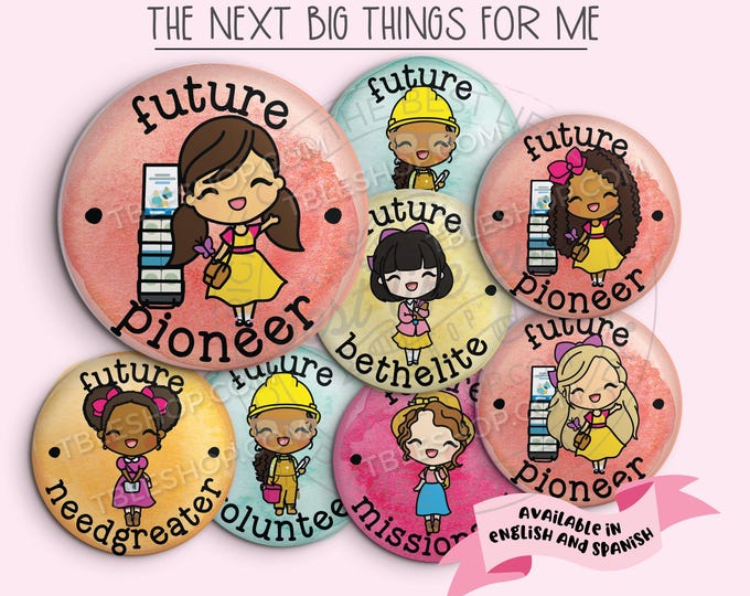 Future Goals for Girls Button Pins Set – JW Pioneer, Missionary, Bethelite, and LDC