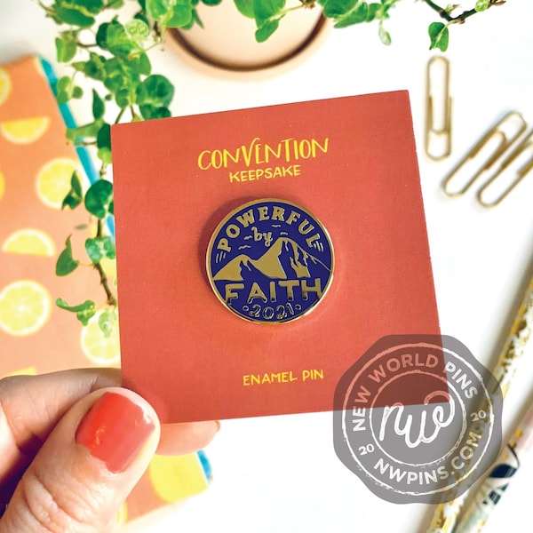 Powerful By Faith Navy & Gold Enamel Pin-  Letter Stamp Enamel Pin - jw gifts - pioneer - best life ever