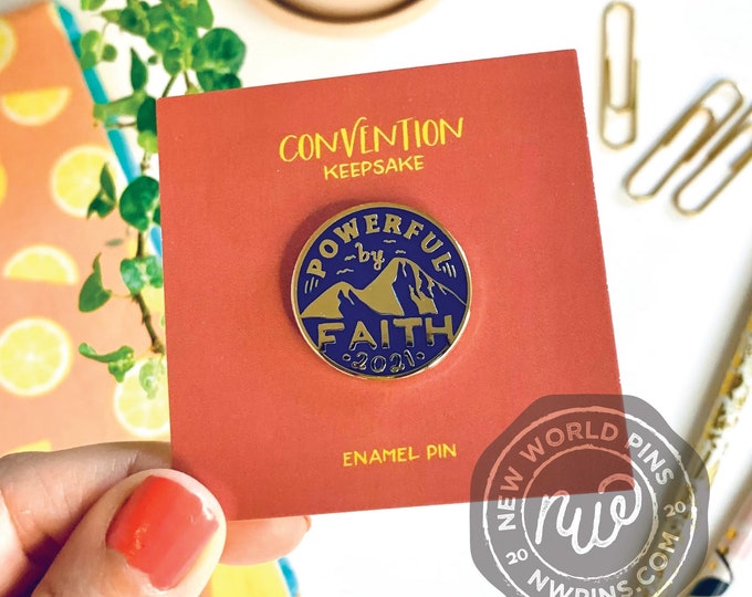 Powerful By Faith Navy & Gold Enamel Pin-  Letter Stamp Enamel Pin - jw gifts - pioneer - best life ever