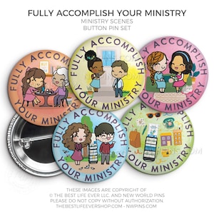 Fully Accomplish Your Ministry Pioneer School Button Pin Set Service Activities - jw gifts - pioneer - best life ever, gifts for pioneers