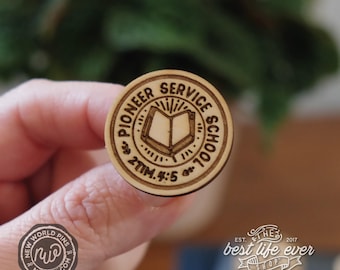 Pioneer Service School Laser Engraved Wood Lapel Pin