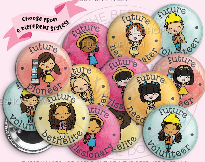 Future Goals Button Badge Pins Set - Gifts for GIRLS Pioneer Missionary Bethelite jw ministry - jw gifts best life ever jw