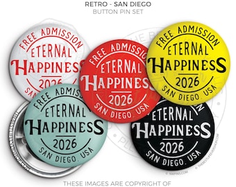 INTERNATIONAL Convention Eternal Happiness Button Pin Set - RETRO - jw gifts, jw org, best life ever, convention gifts