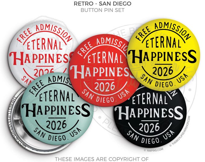 INTERNATIONAL Convention Eternal Happiness Button Pin Set - RETRO - jw gifts, jw org, best life ever, convention gifts