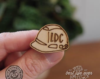 LDC Hardhat Laser Engraved Wood Lapel Pin