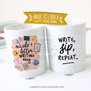 Taza de cerámica de 11 oz con texto en inglés "Write, Sip, Repeat" (Escribir, beber, repetir), regalos de los JW, ministerio de los JW, regalos para pioneros de los JW, la mejor vida de la historia, regalos para la escuela de pioneros