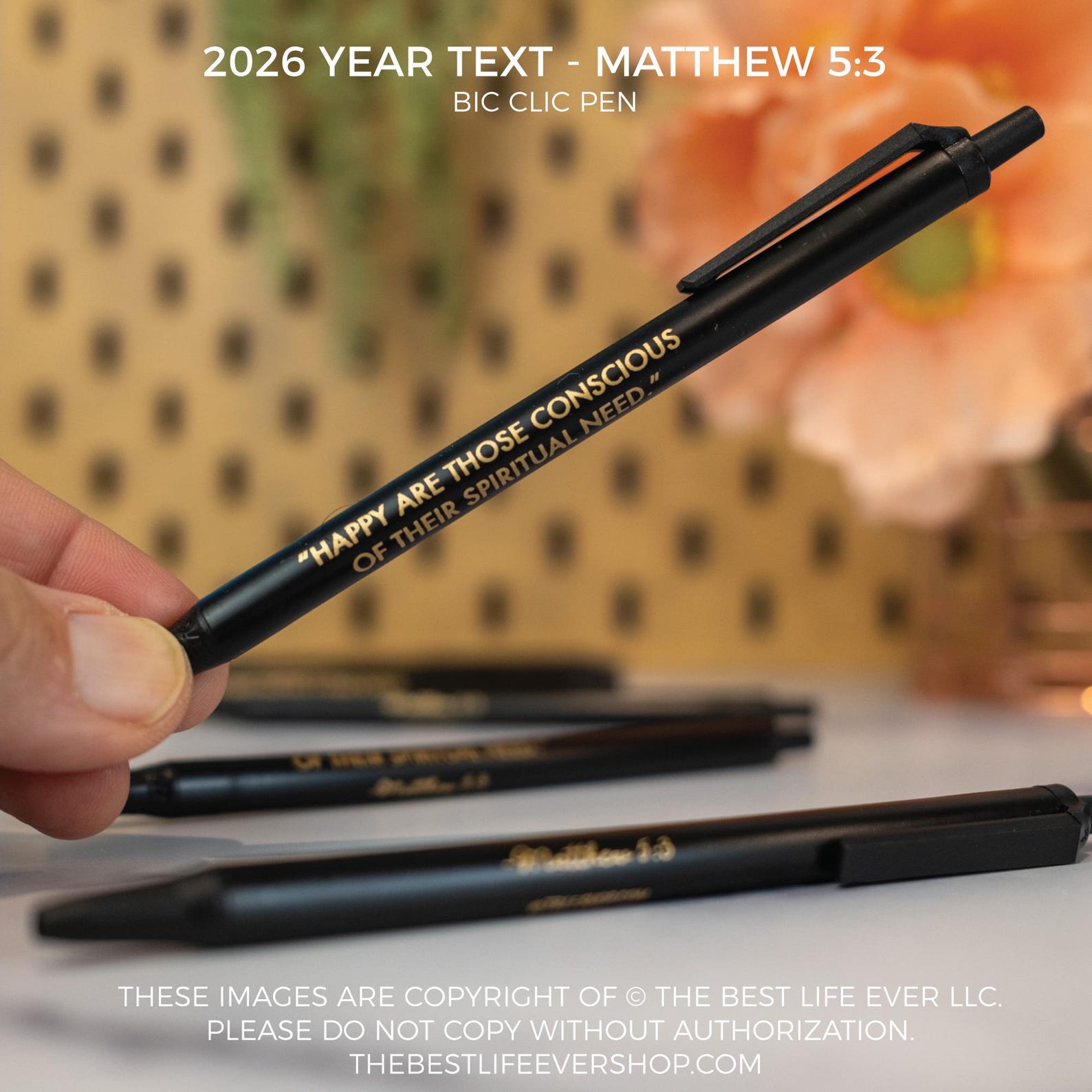 2026 Year Text Matthew 5 3 Bic Clic Pens Black and Gold - Jw Gifts ...