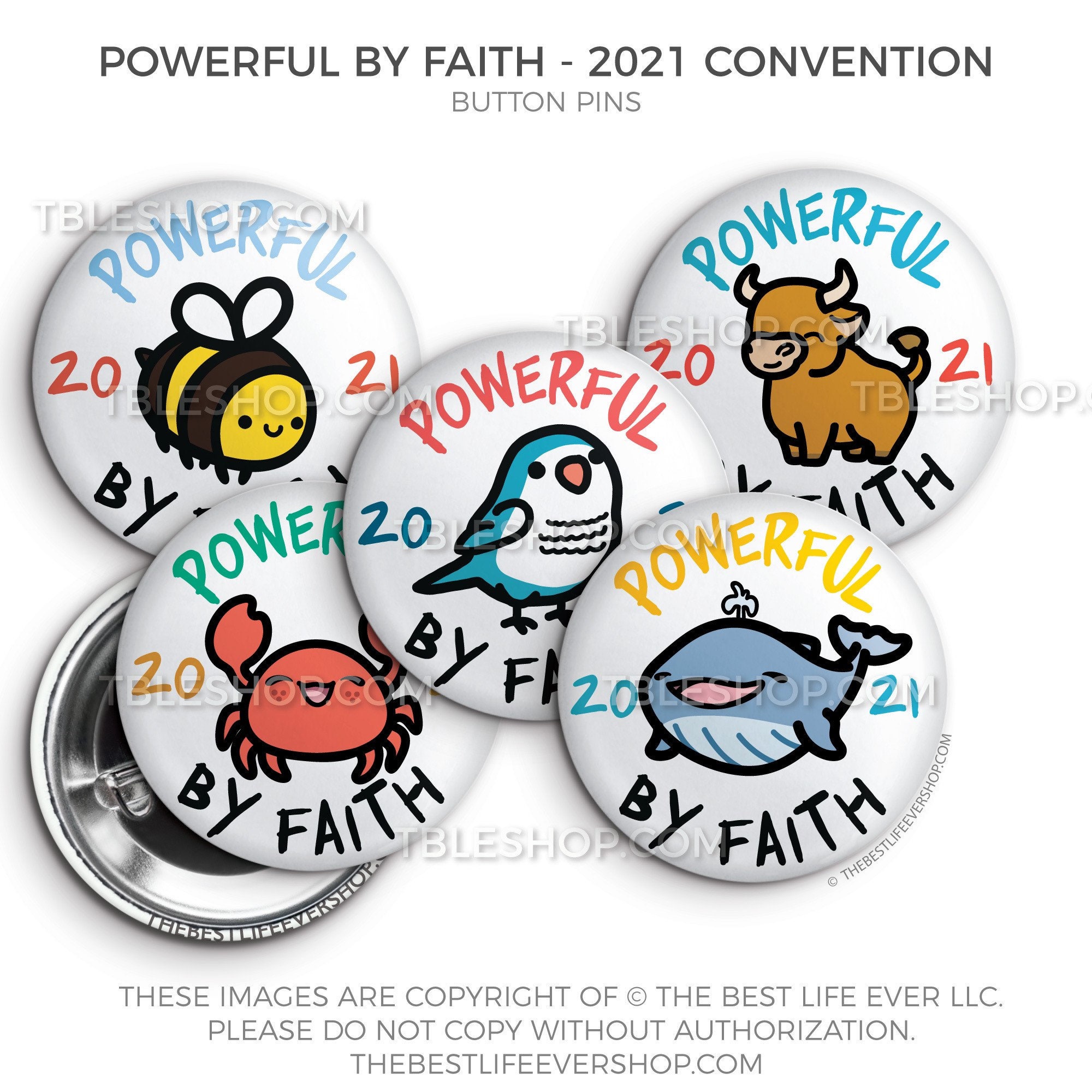 Powerful by Faith Button Pin Set - 2021 Regional Convention - Animals…