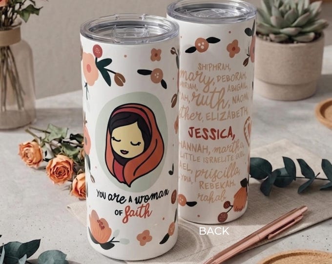 Woman of Faith Personalized 12 oz Travel Mug Tumbler