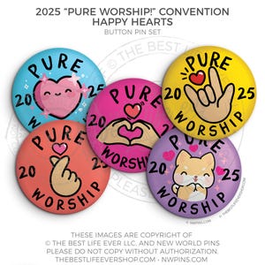 2025 Pure Worship Convention Button Pins- HAPPY HEARTS - jw gifts - jw, gifts for kids, convention gifts