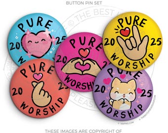 2025 Pure Worship Convention Button Pins- HAPPY HEARTS