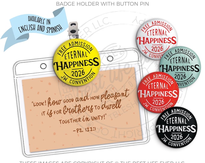 2026 Eternal Happiness Convention Badge Holder with Button Pin - RETRO