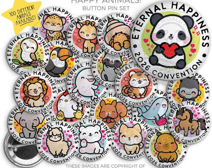 2026 Eternal Happiness Regional Convention Button Pins - HAPPY ANIMALS - kawaii jw convention gifts