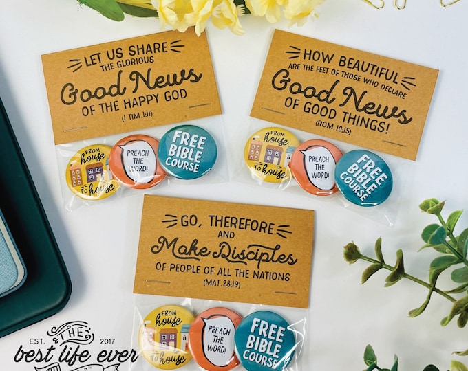 Good News of Good Things- pick your theme Button Pins Gift Set - jw gifts - jw pioneer gifts - best life ever - jw org- service year