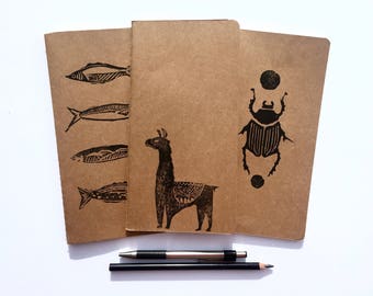 Travelers Notebook 3 Pack, Travel Journal, Midori Travel Journal Insert, Travel Notebook, Llama Travel Notebook, Fish Travel Journal