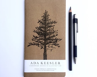 Travelers Notebook | Kraft Travel Journal with Lone Pine Tree Illustration