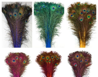 Plumes de paon teintes 30-45" dans de nombreuses couleurs et tailles (arrangements floraux de fête de mariage)