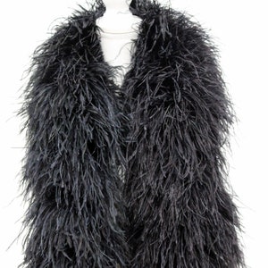 10 PLY THICK Ostrich BLACK Feather Boa (6-Feet Long) for Burleque/Costume/Halloween/Party