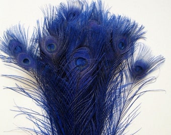 ROYAL BLUE Bleached & Dyed PEACOCK Feathers 30"-35" for Costume Halloween Home Decor Vases Bridal Wedding Centerpieces Craft