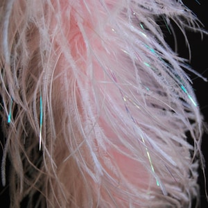 2 Ply WHITE with IRIS TINSEL Ostrich Feather Boa 72&quot; Long for Halloween Costume Bachelorette Theater