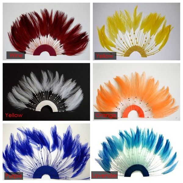 HALF PINWHEEL Hackle Feathers w/Beads Various Colors for Hats Millinery Craft Halloween Costume Design DIY