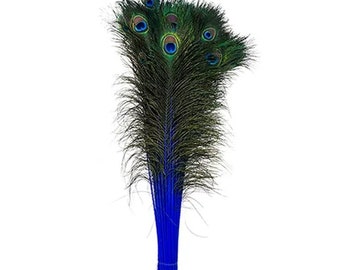 ROYAL BLUE Dyed PEACOCK Feathers 40"-45" for Costume Halloween Home Decor Vases Bridal Wedding Centerpieces Craft