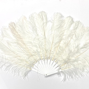 Small OSTRICH Feather Fan - WHITE 35&quot; x 25&quot; For Burlesque Dance Showgirl Costumes Halloween Theater (Opens & Closes)
