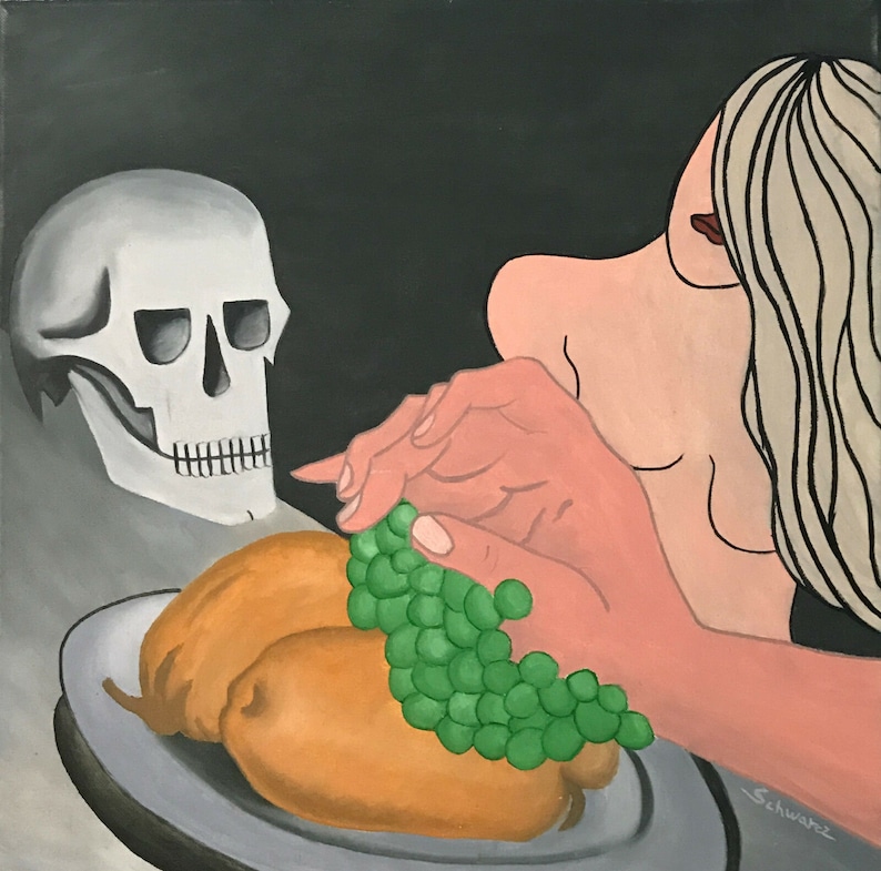 Original Painting Skull /& Fruits Oil on Canvas 24 x 24 ArtAbstractBones