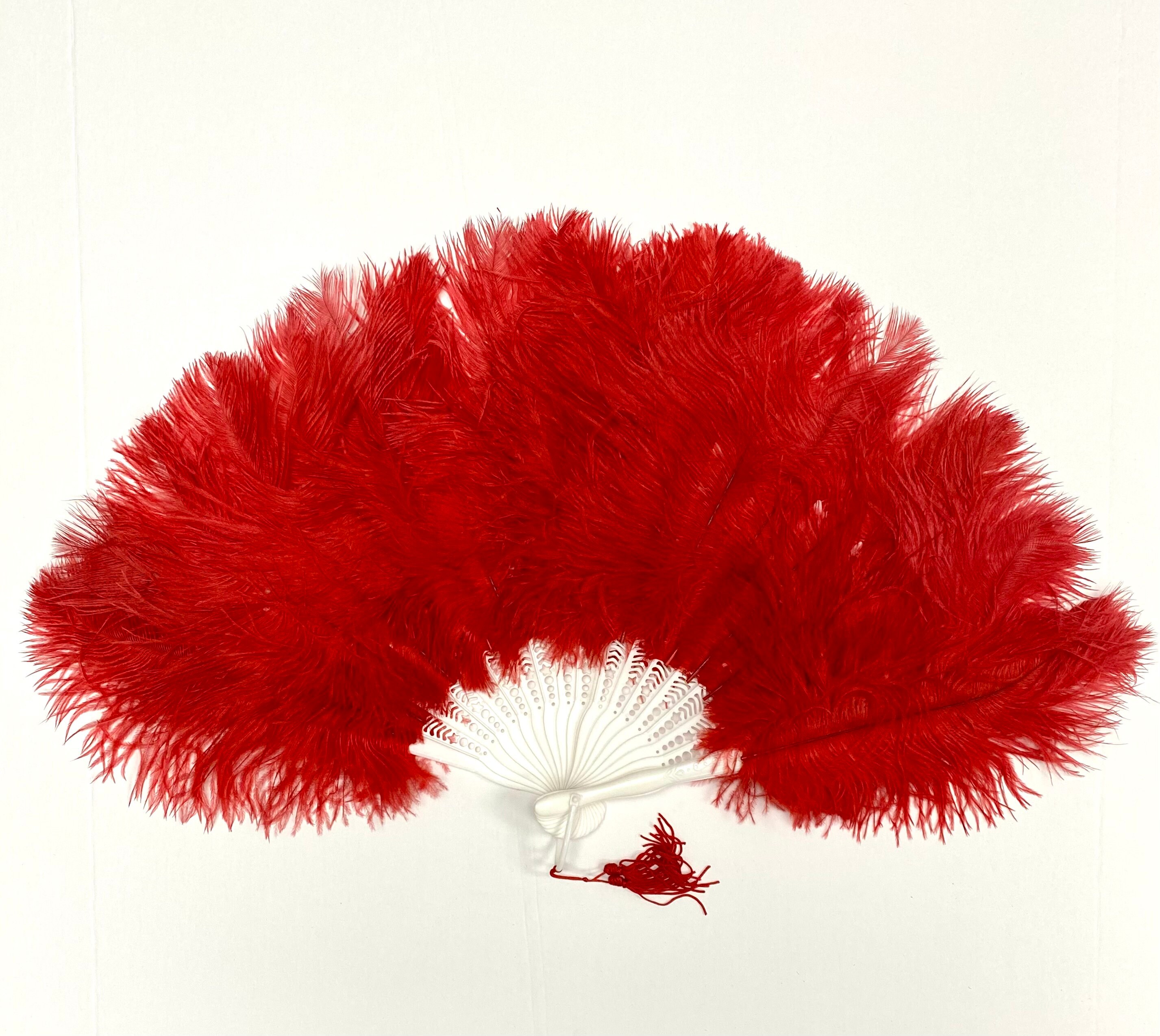 LARGE OSTRICH FAN - RED Feathers 50 x 30 Sally  Rand/Burlesque/Costume/Show