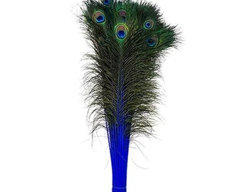 ROYAL BLUE Dyed PEACOCK Feathers 30"-35" for Costume Halloween Home Decor Vases Bridal Wedding Centerpieces Craft