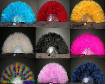 Marabou FEATHER Fan 12" x 20" Many Colors (Opens & Closes) for Burlesque, Wedding, Mardi-Gras, Halloween, Theater Costume Bachelorette Party