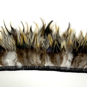 36 Inches NATURAL BADGER Pheasant Fringe 3-4&quot; Feathers on Black Bias Tape for Halloween Costumes Skirts Fashion Craft DIY