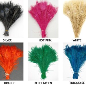 BLEACHED PEACOCK Tail Feathers 10-12 in Many Various Colors for Costume Halloween Home Decor Vases Bridal Wedding Centerpieces Craft DIY image 2