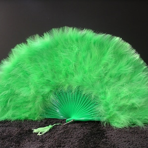 Marabou FEATHER Fan - LIME GREEN (Opens & Closes) 12&quot; x 20&quot;