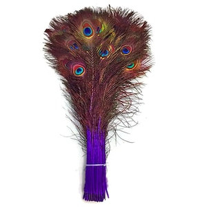 PURPLE Dyed PEACOCK Feathers 35"-40" for Costume Halloween Home Decor Vases Bridal Wedding Centerpieces Craft