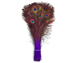 PURPLE Dyed PEACOCK Feathers 35"-40" for Costume Halloween Home Decor Vases Bridal Wedding Centerpieces Craft