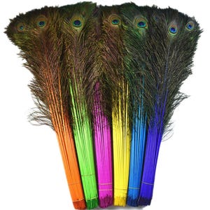 Plumas de pavo real teñidas de 76 a 114 cm en varios colores y tamaños para centros de mesa de bodas, arreglos florales para fiestas, disfraces de Halloween, decoración del hogar.