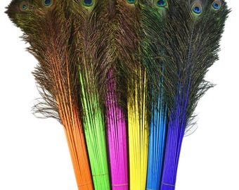 DYED PEACOCK Feathers 30-45&quot; in Many Colors and Sizes for Wedding Centerpiece Party Floral Arrangements Halloween Costume Design