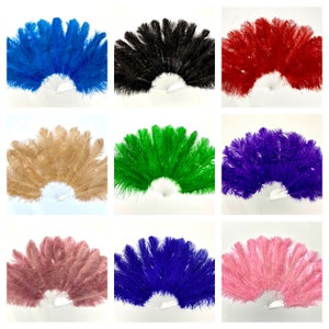 Small OSTRICH Feather Fan 35&quot; x 25&quot; in Many Colors For Burlesque Dance Showgirl Costumes Halloween Theater (Opens & Closes)