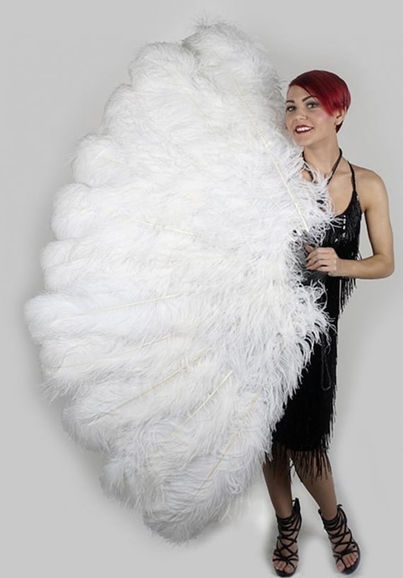 Large OSTRICH Feather Fan WHITE 50 X 30 for - Etsy