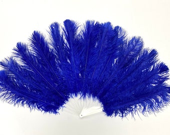 Small OSTRICH Feather Fan - ROYAL BLUE 35" x 25" For Burlesque Dance Showgirl Costumes Halloween Theater (Opens & Closes)