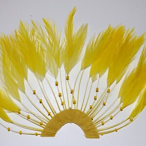 3 Pcs Half PINWHEELS Hackle Feathers w/Beads - Bright YELLOW