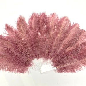 Small OSTRICH Feather Fan - MAUVE PINK 35" x 25" For Burlesque Dance Showgirl Costumes Halloween Theater (Opens & Closes)