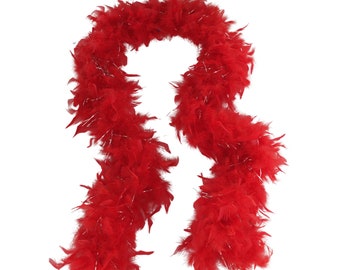 RED w/ Silver Tinsel 80 Gram Chandelle Feather Boa 72" Length for Halloween Costume Mardi-Gras Bachelorette Craft