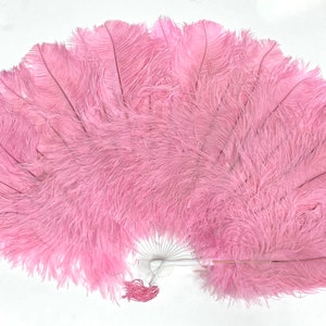 GEM DRILL 15 Bone Pink Ostrich Feather Fan Dance Stage Show Props Wedding  Party Fluffy Feather Hand Fan Decoration (Color : Pink)